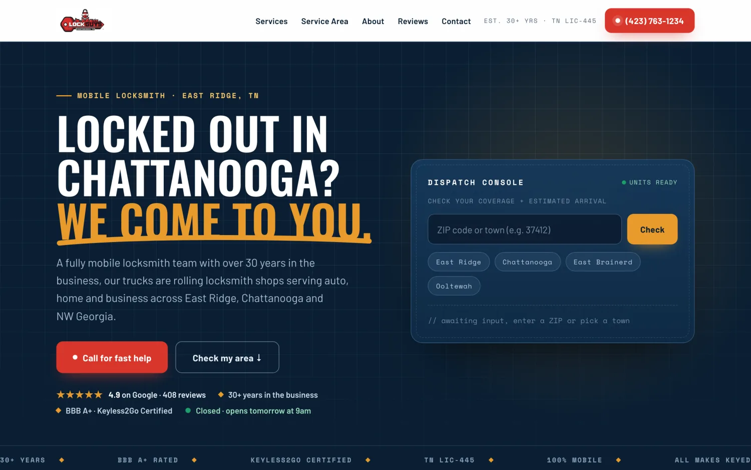 The rebuilt Lock Guys of Chattanooga website, modern and fast.