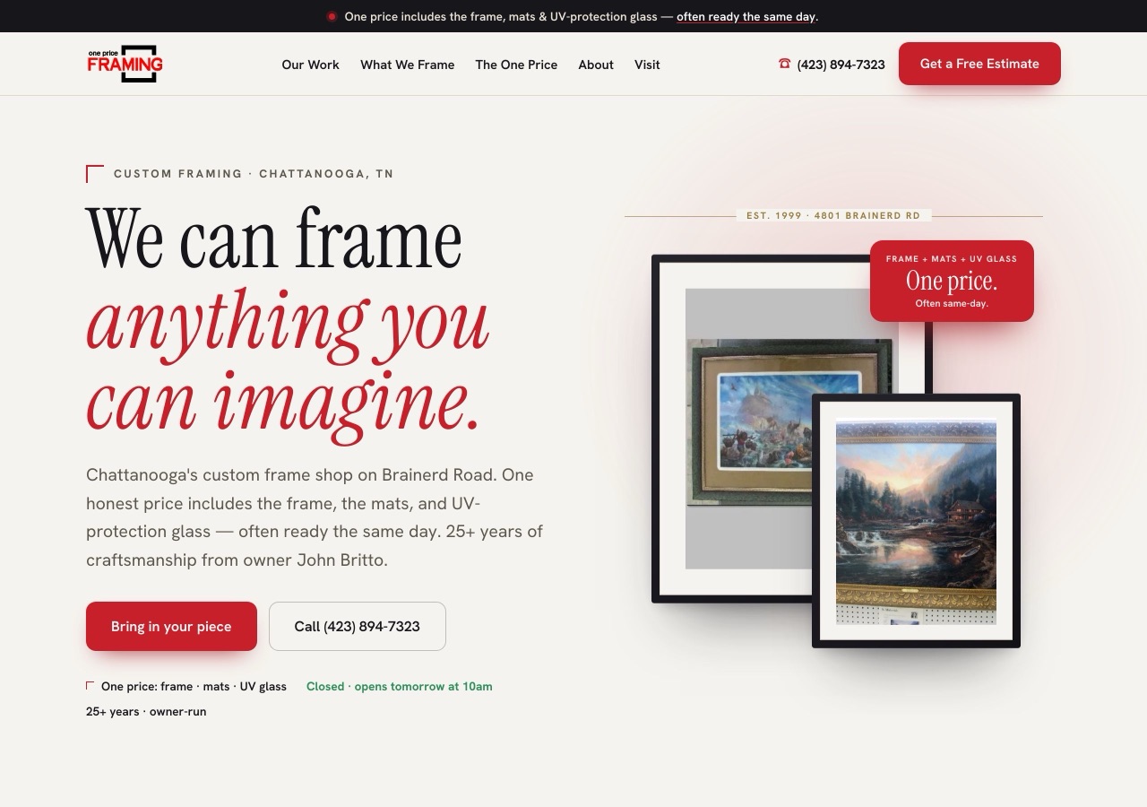 One Price Framing, Rebuilt redesign (Framing)